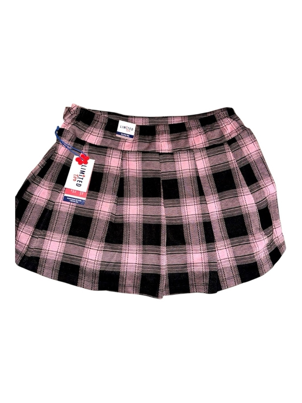Limited Too Black and Pink Plaid Pleated Skirt With Built In Shorts Size XL
